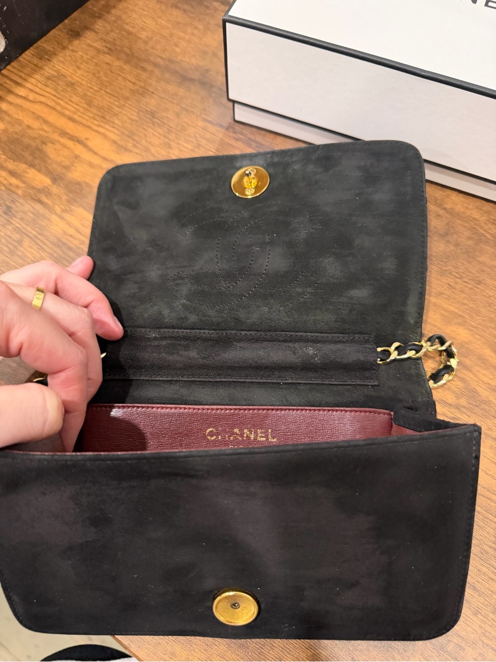 CHANEL Black Quilted Suede Chain Crossbody with Gold Hardware - Picture 7 of 8